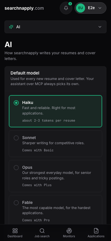 Settings, AI: the default model