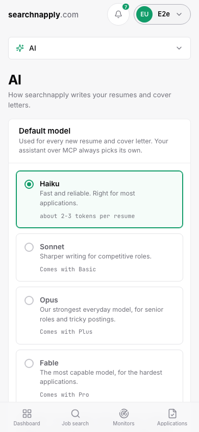 Settings, AI: the default model