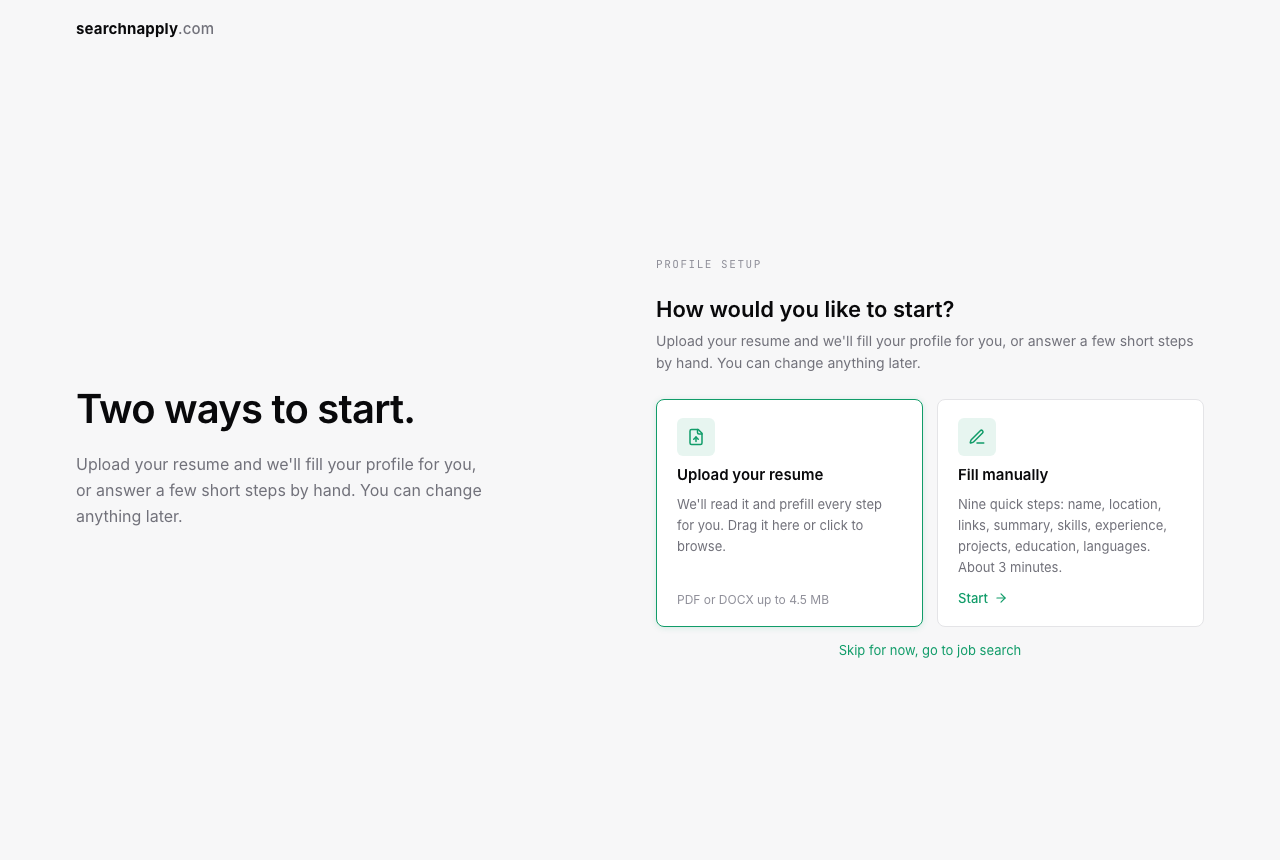 Profile setup: How would you like to start?