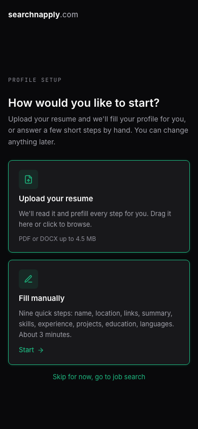 Profile setup: How would you like to start?