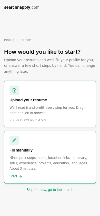 Profile setup: How would you like to start?